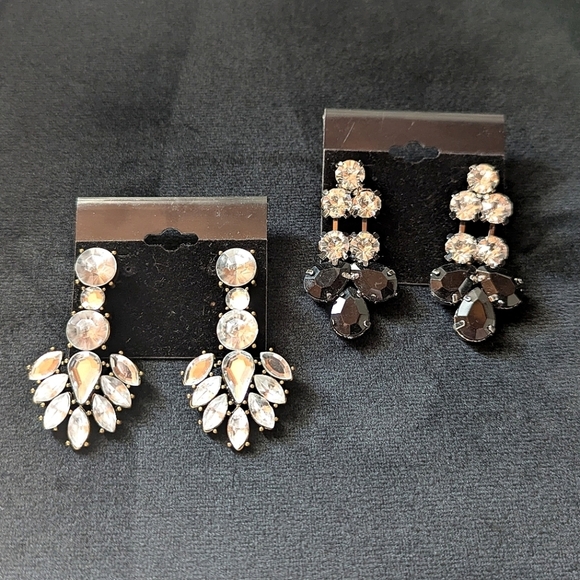 Black and White Rhinestone Silver Dangle Earrings Set Formal Bridal Prom - Picture 1 of 7